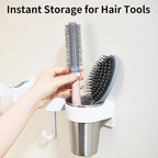 Hot Tools Organizer, Hair Tool Organizer Wall Mount Aluminum Alloy, Space-Saving Curling Iron Holder for Vanity & Bathroom with Stainless Steel Cups White