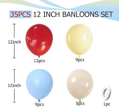 Red Blue Yellow Beige Balloons Arch 12inch Pastel Blue Yellow Red White Sand - Image 4