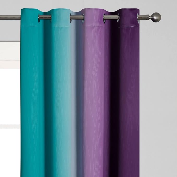 Ombre Teal and Purple Blackout Curtains 72 Inch Length 2 panels, Grommet - Image 4