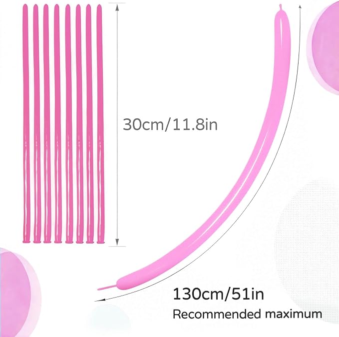 260 Pink Long Balloons for Balloon Garland Thickening Skinny Latex Twisting - Image 3