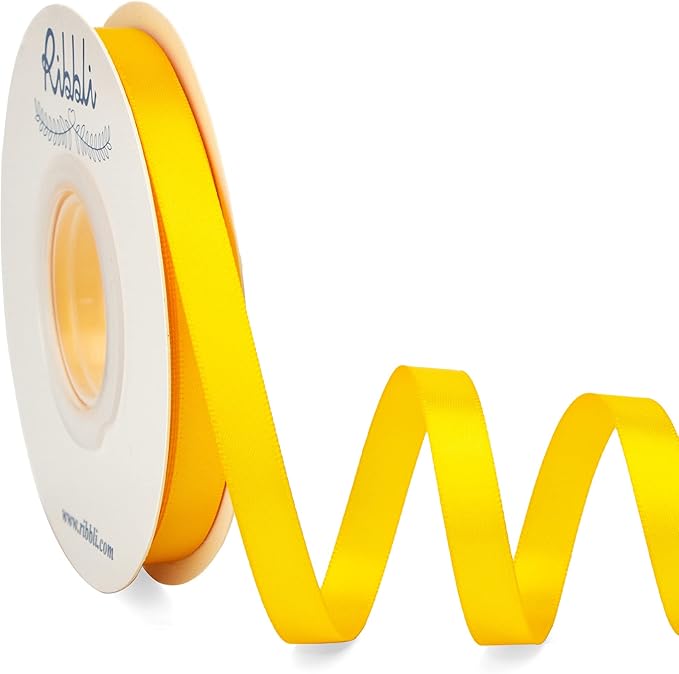 Ribbli Double Faced Maize Yellow Satin Ribbon, 3/8” x Continuous 25 Yards by Ribbli