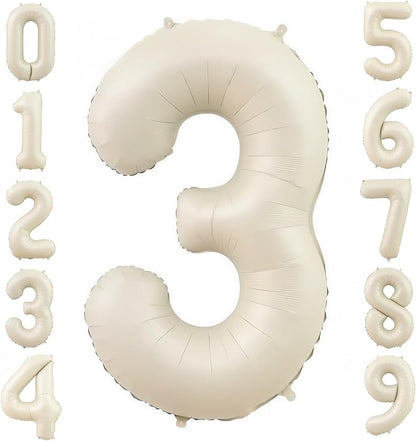 Cream 3 Balloon Number 40 Inch Cream White Number 3 Balloon Helium Mylar 3 by BBPOOL