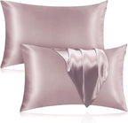 Silk Pillowcase for Hair and Skin, 2 Pack 100% Mulberry Silk Pillowcase 25 Momme, 600 Thread Count, Both Side Pure Silk Pillow Cover with Hidden Zipper (ApricotGray, King 20''×36'')