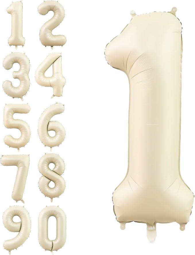 Number 1 Balloon Beige, 40 Inch Large Cream Foil 1 Helium Balloons by Dagelar