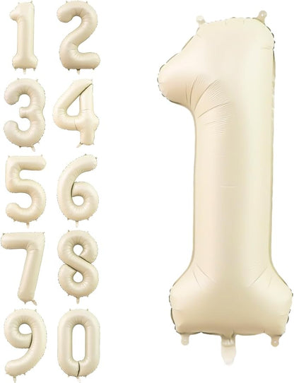 Number 1 Balloon Beige, 40 Inch Large Cream Foil 1 Helium Balloons by Dagelar