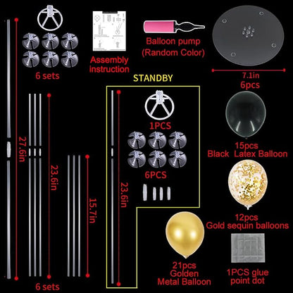 TONIFUL 6 Set Black Gold Balloon Stand Balloon Centerpieces - Image 5