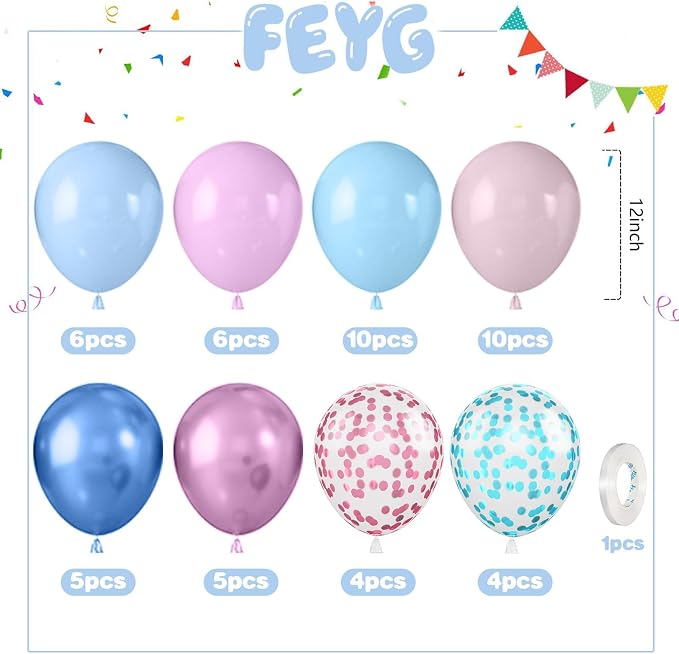 Pink and Blue Balloons, for Girl Boy Gender Reveal Birthday Baby Shower Party - Image 2