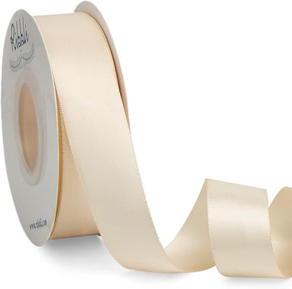 Ribbli Cream Double Faced Satin Ribbon, 1” x Continuous 25 Yards, Use by Ribbli