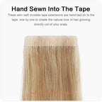 SUYYA Invisible Tape in Hair Extensions Human Hair Seamless Injected Hand-Tied Pro Quality Virgin Human Hair Tape Ins Ash Blonde Highlighted Bleach Blonde 20PCS 50G/Pack Straight(18 inch #P18/613)