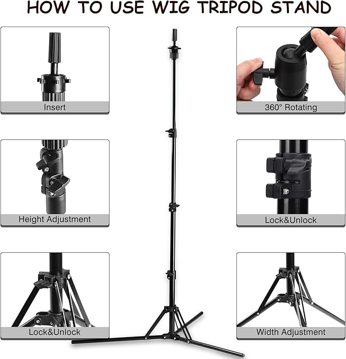 Neverland Beauty & Health 23 Inch Wig Head, Wig Stand Tripod with Head, Wig Head Stand with Mannequin Head for Wigs, Wig Stand with Head, Adjustable Tripod Manikin Head Set for Cosmetology(White)
