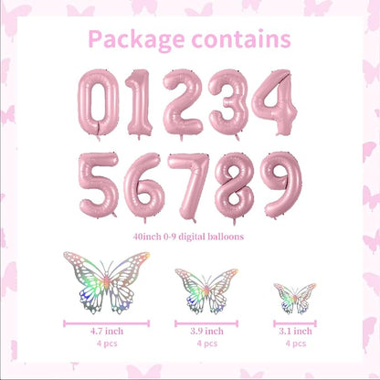 40 Inch Number Balloon Pink Large Mylar Foil Pink Number Balloons and Butterfly - Image 2