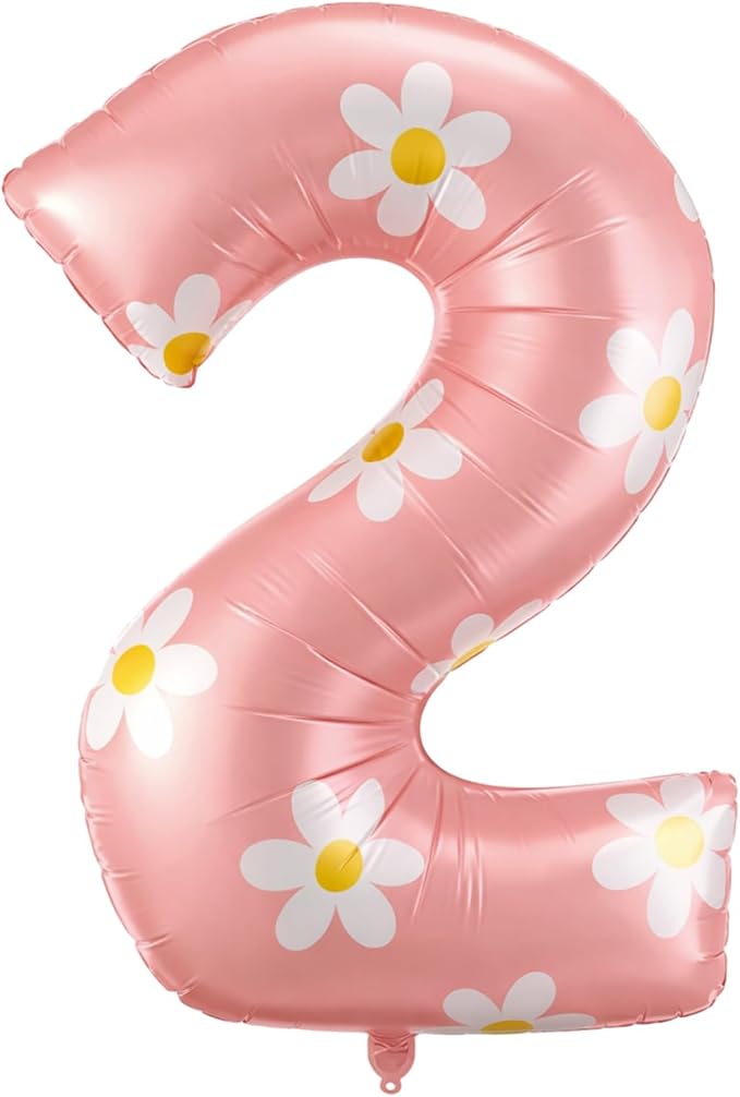 Jenaai 40 Inches Daisy Number Balloon Pink Inflating Foil Balloons Boho by Jenaai