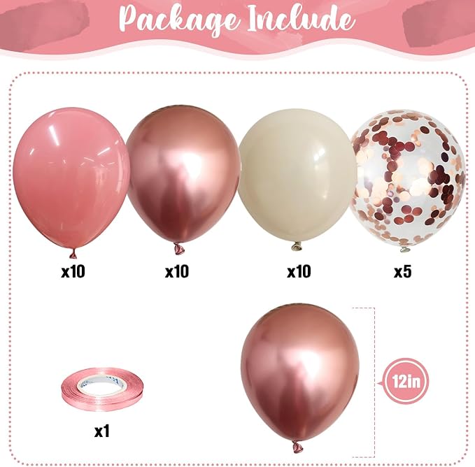 Dusty Pink and Rose Gold Balloons, 12In Retro Blush Pink Beige White Balloons - Image 3
