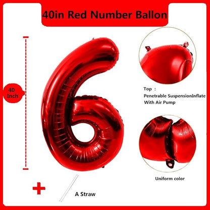 40 Inch Red Number 6 Balloon Large Red Foil Balloon Red 6 Balloons Mylar Helium - Image 2