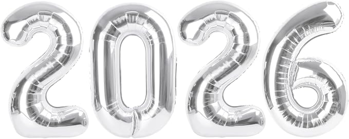 2026 Balloon Number 40 Inch Silver Balloons by Mluchee