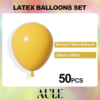 AULE 50Pcs Latex 12 Inch Mustard Yellow Balloons | Happy Birthday Graduation - Image 2