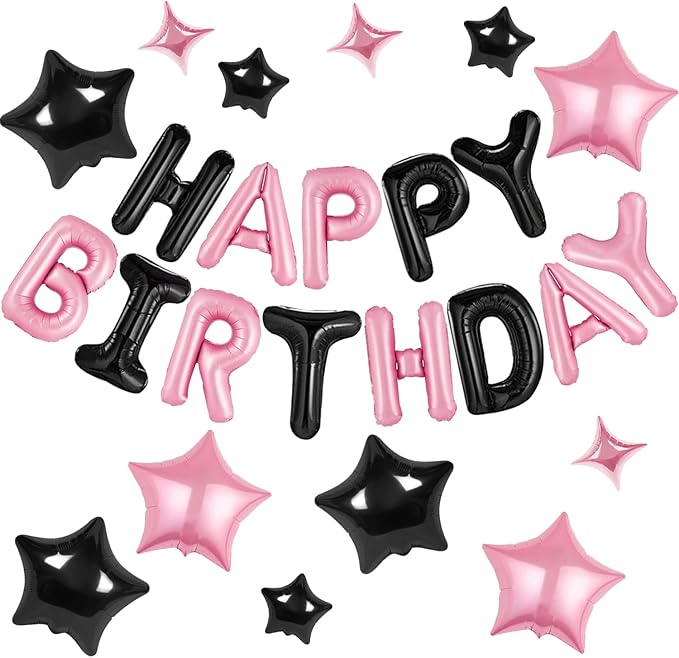 CANREVEL Happy Birthday Banner Decoration + 12Pcs Star Balloons, by CANREVEL
