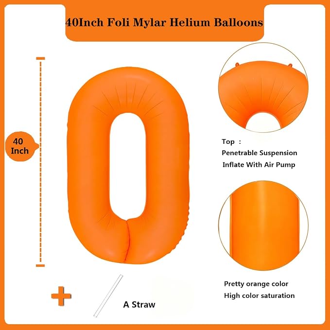 Fluorescent Orange Number Balloon 40 inch Giant Foil Helium Balloons Orange - Image 2