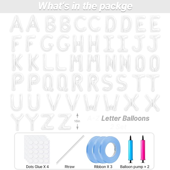 LIOZEOKUN Letter Balloons 16 Inch Alphabet A-Z Mylar Foil Balloons 2 Set - Image 2