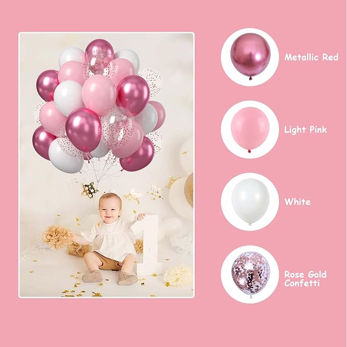 60PCS Pink and White Balloons, 12Inch Baby Light Pink White Party Balloon Set - Image 3