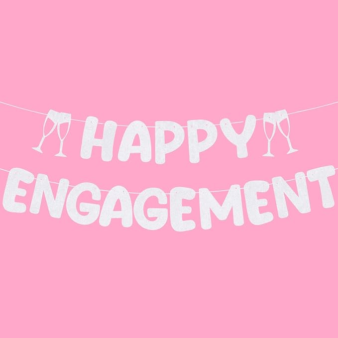 Pre Strung Happy Engagement Banner Glitter Engagement Party Decorations by Breling