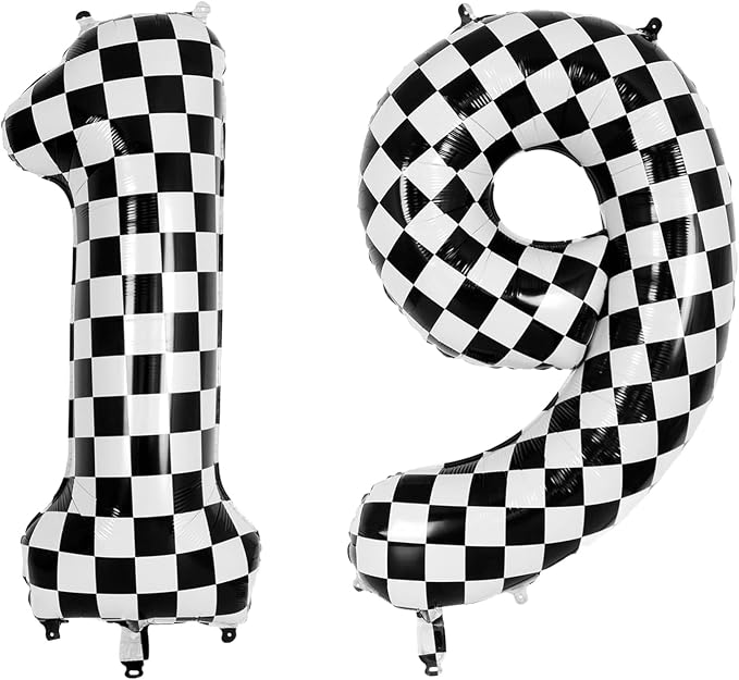 40 Inch Checkered Number 19 Balloon, Giant Foil Helium Party Decor | 40" mylar by Unknown