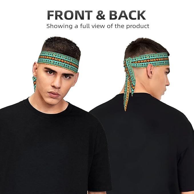 Boys Girls Sports Sweatbands, Boho Style Long Hair Band for Running Travel Spa, Lovely Ethnic Aztec Turquoise Geometric Indiana Western Southwest Pattern Headdress Hair Decor