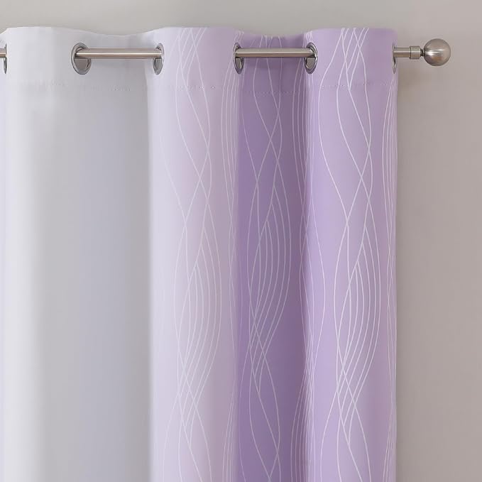 Lilac and Greyish White Ombre Blackout Curtains 45 Inch Length 2 Panels - Image 4