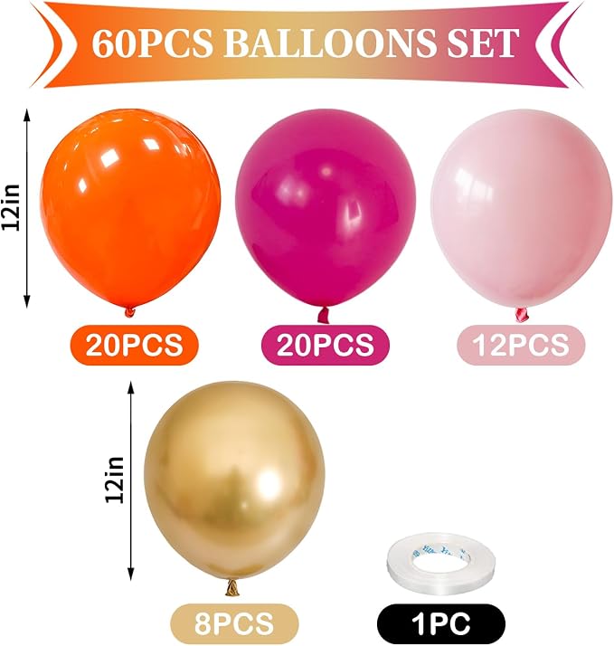 Hot Pink and Orange Gold Balloons 12inch 60pcs Light Pink Metallic Gold Helium - Image 4