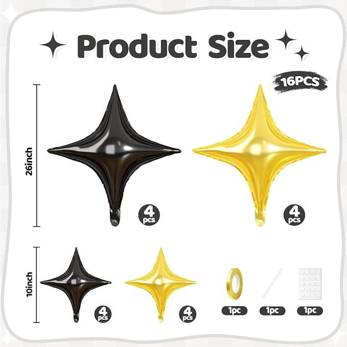 Black Gold Star Balloons, 26 Inch and 10 Inch Gold Stars Shaped Balloon - Image 2