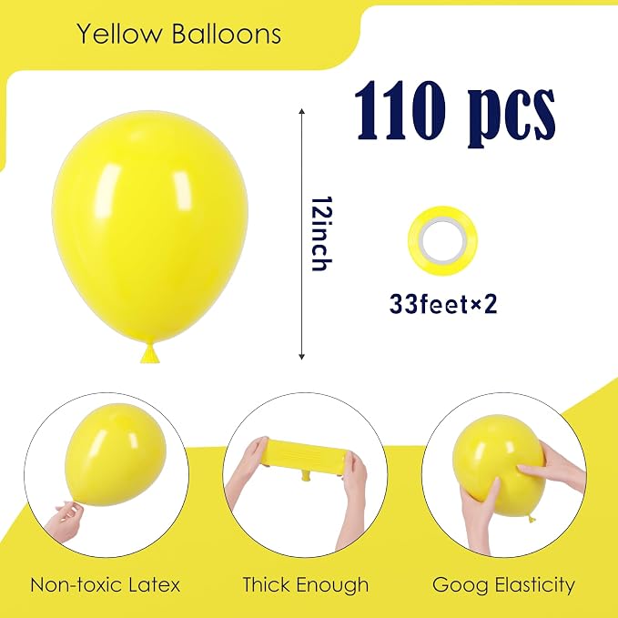 Voircoloria 110pcs Yellow Latex Party Balloons, 12inch | - Image 2