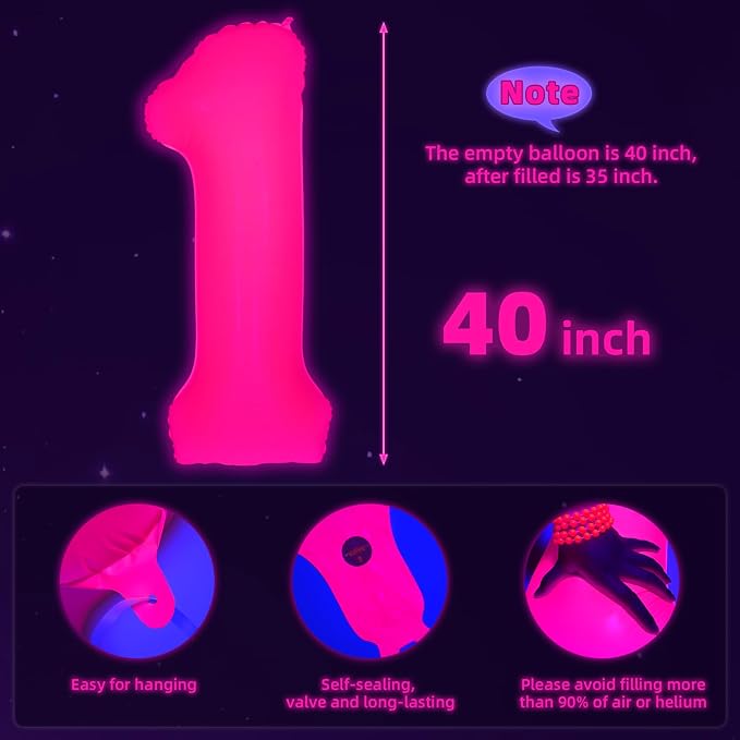 Mega-L Glow in The Dark Party Supplies, 40 Inch Fuchsia Number 3 Balloon | Glow - Image 5