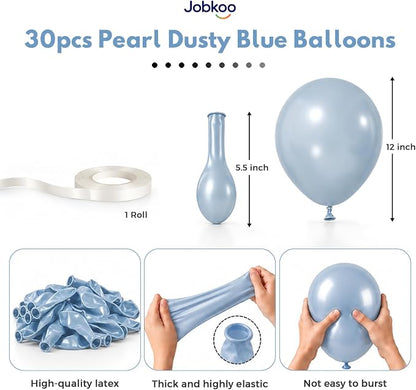 Jobkoo Pearl Dusty Blue Balloons, 12 Inch Slate Fog Pale Muted Blue Balloon | - Image 2