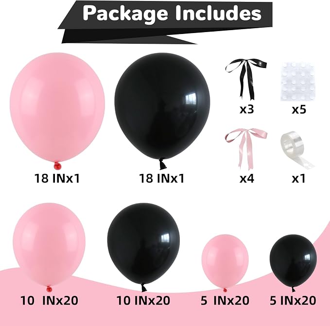 HILAVO Pink and Black Balloons Arch Kit Bow Balloon Garland Coquette Bow - Image 2
