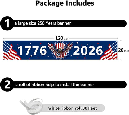 Large 250th Anniversary Banner 120" x 20" 1776-2026 250 Years Birthday America - Image 4