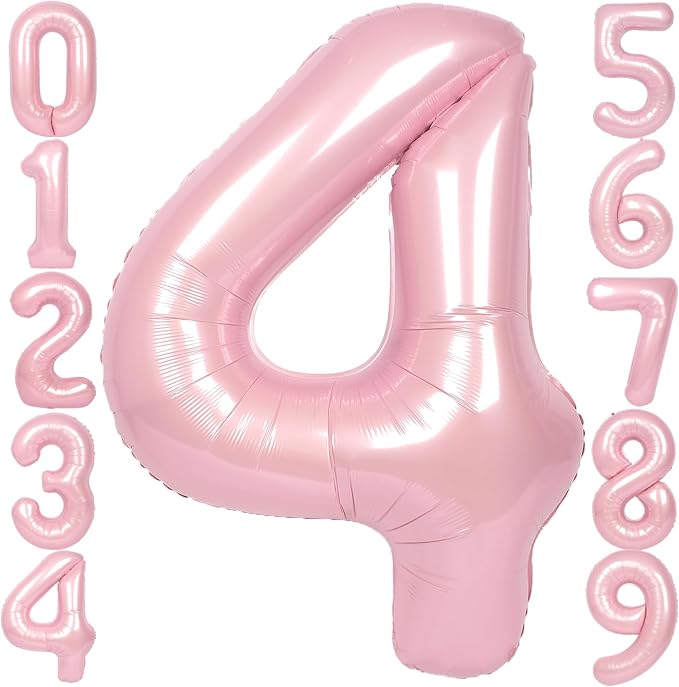 SUWEN 40 Inch Pink Large 4 Number Balloons Big Foil Helium Number Balloons 0-9 by SUWEN
