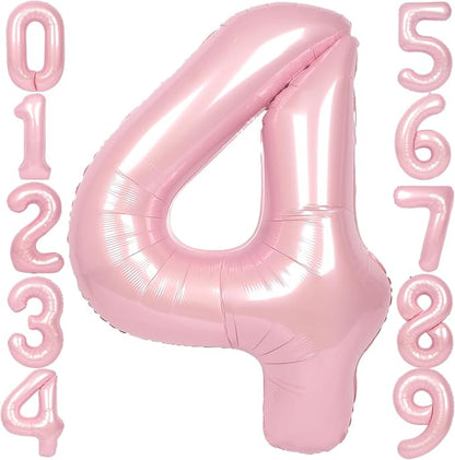 SUWEN 40 Inch Pink Large 4 Number Balloons Big Foil Helium Number Balloons 0-9 by SUWEN