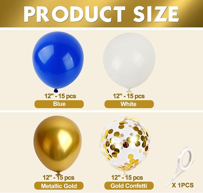 White Gold Blue Balloons 60Pcs 12 Inch Confetti Latex Balloon - Image 4