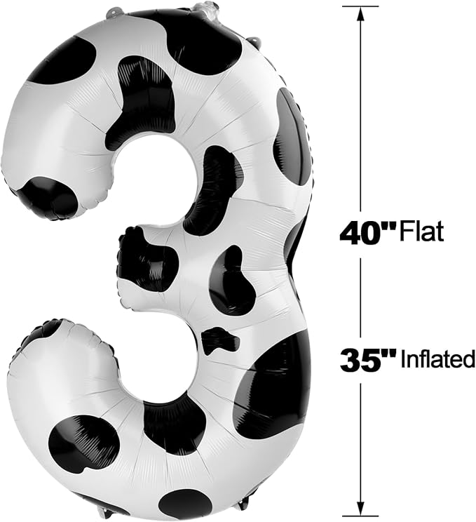 Cow Print Number 3 Balloon 40 inch, Cow Birthday Party Balloons Decorations | - Image 2