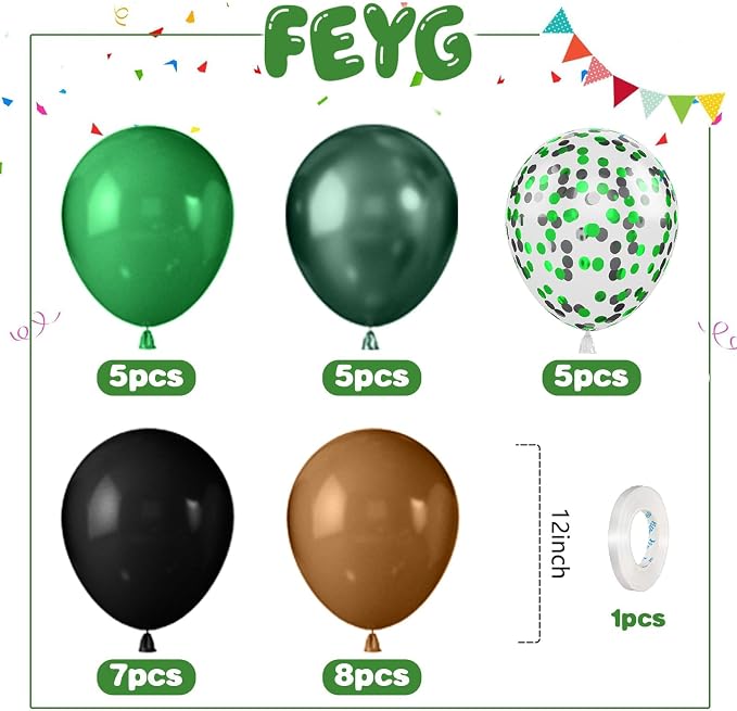 Green and Brown Balloons, 12 Inch Metallic Avocado Dark Green Khaki Black - Image 2