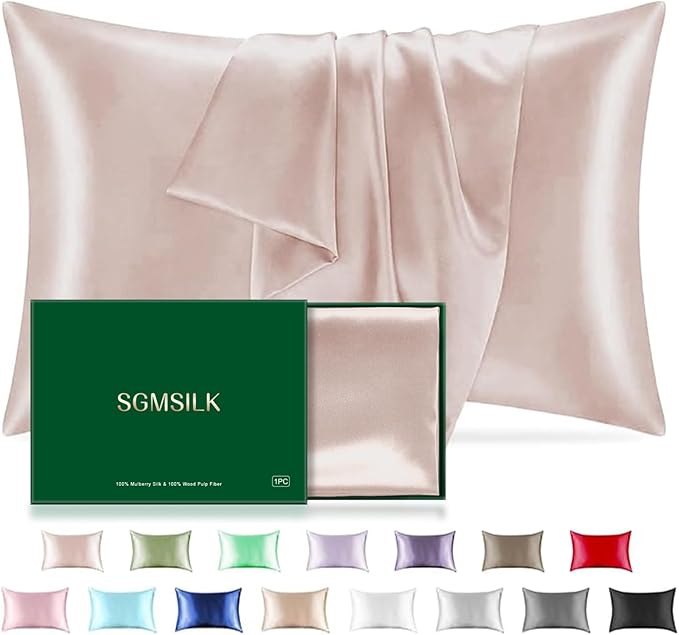 Mulberry Silk Pillowcase for Hair and Skin, SGMSILK 22 Momme Natural Silk Pillow Cases with Zipper, 6A Soft and Smooth Single Sided Pure Silk Pillow Cover (Coral Pink, Queen 20"x30")