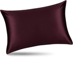 Queen Silk Pillowcase and Random Color Silk Scrunchie Gift Set ALASKA BEAR Hypoallergenic Pillow Cases for Acne Prolong Hairstyles, Eyelashes & Extensions (1pc, Red Burgundy)