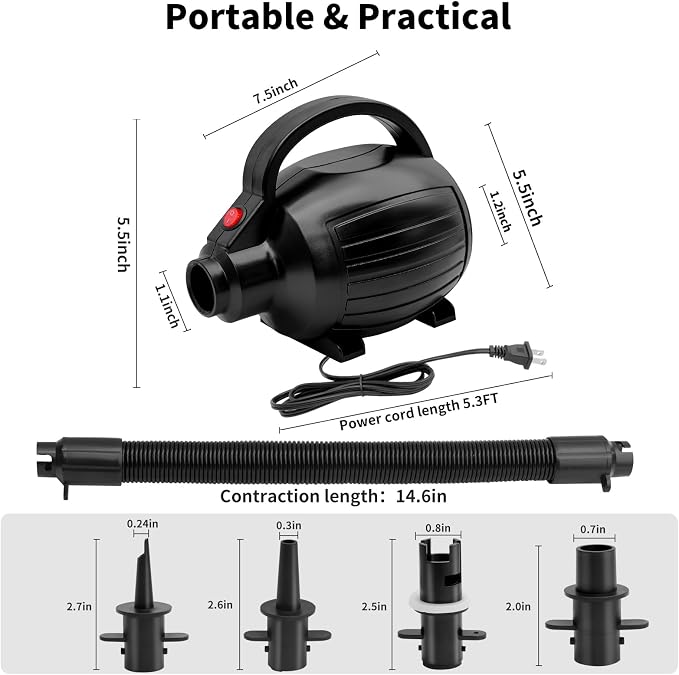Electric Air Pump for Inflatables, 600W High Power Quick-Fill Air Pump | - Image 6