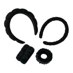 2Pcs Spa Headband for Washing Face & 1 Pairs Wristband Set Sponge Makeup Skincare Headband &Terry Cloth Bubble Soft Hairband for Women Girl Puffy Padded Headwear Non Slip Thick Hair Accessory (black)