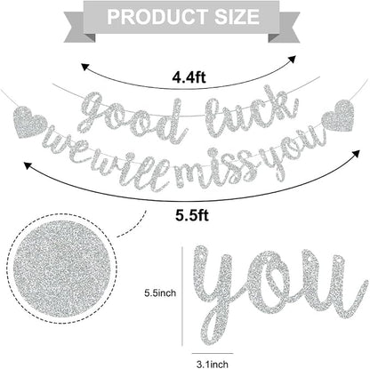 BEISHIDA Silver Good Luck We Will Miss You Banner Party Decor No DIY | Glitter - Image 3