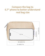 Narwey Small Striped Makeup Bag for Purse Mini Cosmetic Bag Travel Makeup Pouch Zipper Pouch Cute Make up Bags with Compartments for Women Girls (Brown Stripe, Small)