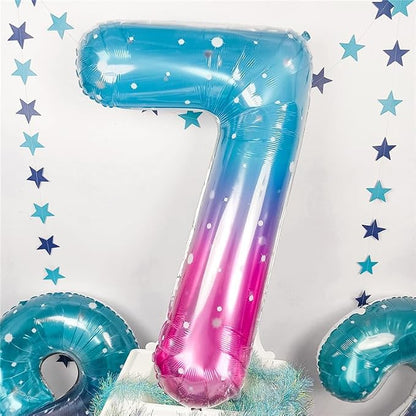 40 Inch Balloon Number 7 Mermaid, Large Mylar Foil Blue Pink Starry Number - Image 3