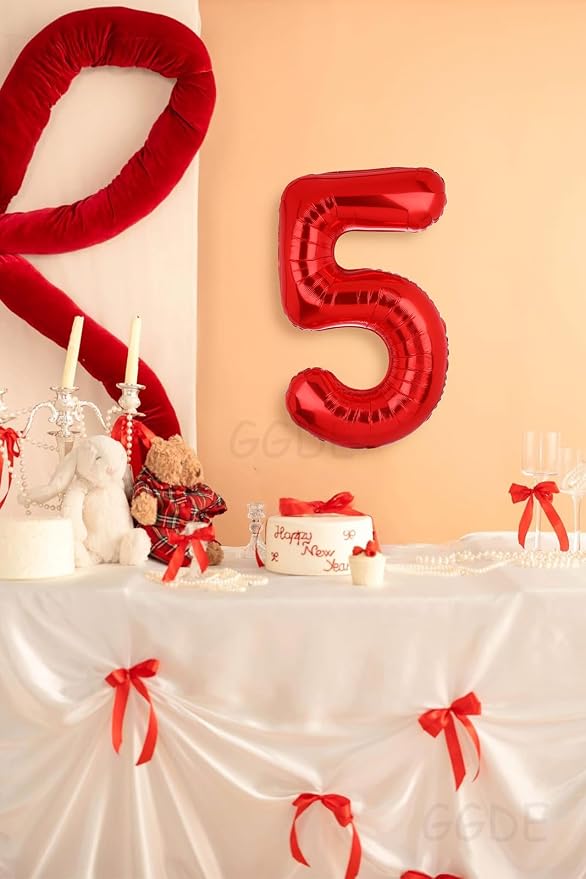 40 Inch 5 Red Number Balloons Mylar Foil Balloons 5st Birthday Party Decor | - Image 6
