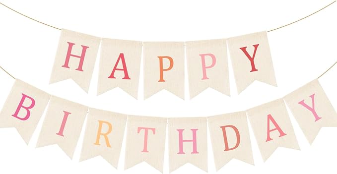 Doumeny Happy Birthday Burlap Banner Boho Birthday Garland Bunting Ombre Pink by Doumeny