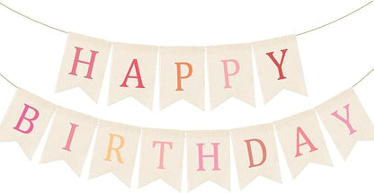 Doumeny Happy Birthday Burlap Banner Boho Birthday Garland Bunting Ombre Pink by Doumeny